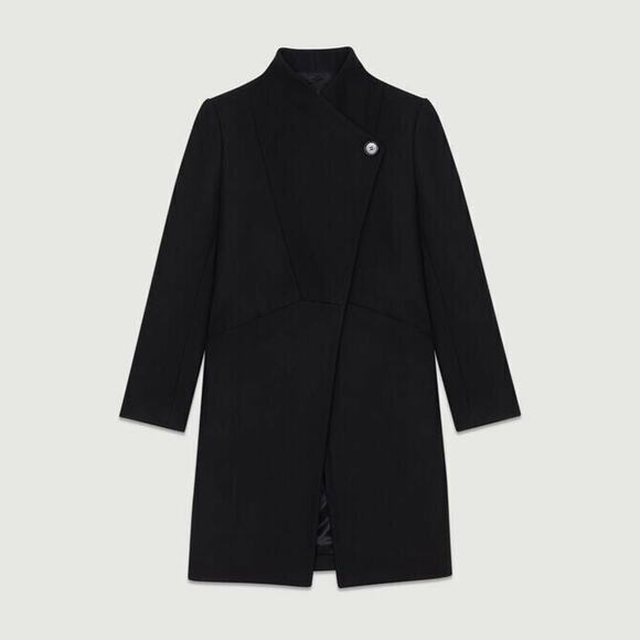 $675 Maje Black Wool Cashmere Galipo Asymmetric Button Front Coat 36 Small NEW